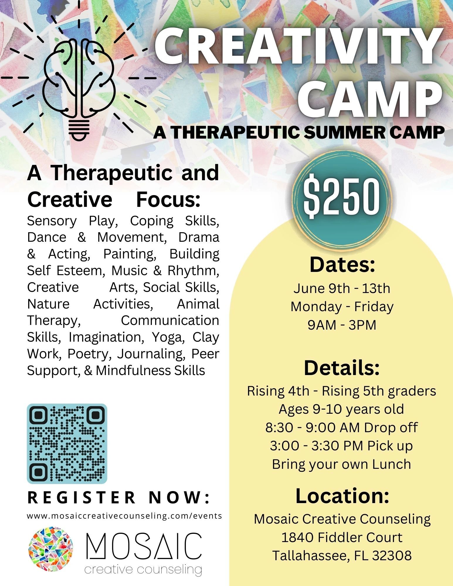 June 9th - 13th Creativity Summer Camp: RISING 4th - 5th graders